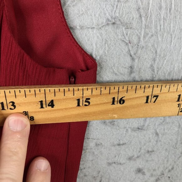 Donna Morgan Dress Womens 6 Red Silk Midi V Neck Pleated Bodice Formal Cocktail - Picture 4 of 15